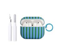 Reownest Compatible avec Coque AirPods Pro 3 Génération avec Kit Nettoyage, Étui Housse Mignon Rayures Motif Esthétique Stripes Design, Antichoc Porte - Clés Couvercle Soft Etui-Vert Bleu