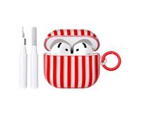 Reownest Compatible avec Coque AirPods Pro 3 Génération avec Kit Nettoyage, Étui Housse Mignon Rayures Motif Esthétique Stripes Design, Antichoc Porte - Clés Couvercle Soft Etui-Transparent Rouge