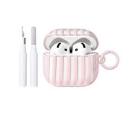Reownest Compatible avec Coque AirPods Pro 3 Génération avec Kit Nettoyage, Étui Housse Mignon Rayures Motif Esthétique Stripes Design, Antichoc Porte - Clés Couvercle Soft Etui-Transparent Rose