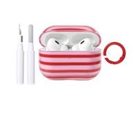 Reownest Compatible avec Coque AirPods Pro 3 Génération avec Kit Nettoyage, Mignon Rayures Horizontales Motif Esthétique Stripes Design, Antichoc Porte - Clés Couvercle Soft Etui - Transparent Rouge
