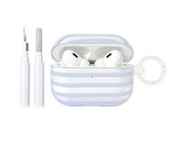 Reownest Compatible avec Coque AirPods Pro 3 Génération avec Kit Nettoyage, Mignon Rayures Horizontales Motif Esthétique Stripes Design, Antichoc Porte - Clés Couvercle Soft Etui - Transparent Bleu