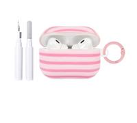 Reownest Compatible avec Coque AirPods Pro 3 Génération avec Kit Nettoyage, Mignon Rayures Horizontales Motif Esthétique Stripes Design, Antichoc Porte - Clés Couvercle Soft Etui - Rose