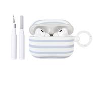 Reownest Compatible avec Coque AirPods Pro 3 Génération avec Kit Nettoyage, Mignon Rayures Horizontales Motif Esthétique Stripes Design, Antichoc Porte - Clés Couvercle Soft Etui - Bleu