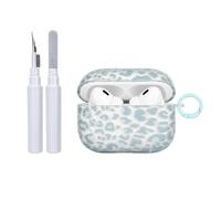 Reownest Compatible avec Coque AirPods Pro/Pro 2 Génération avec Kit Nettoyage, Mignon Gris Bleu Imprimé Léopard Motif Esthétique Design, Antichoc Porte - Clés Couvercle Soft Etui-Transparent