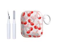 Reownest Coque AirPods 2nd/1st Génération avec Kit Nettoyage Mignon Cerise Bow Pattern Design Aesthetic Antichoc Porte - Clés Couvercle Soft Etui pour Airpods 2 et 1 - Rouge