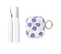 Reownest Coque pour AirPods 2ème/1ère Génération avec Kit de Nettoyage, Motif Floral Clair et Mignon, Étui Souple et Antichoc avec Porte-clé pour AirPods 2/1 - Bleu