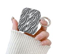 Reownest Coque pour AirPods 2ème/1ère Génération, Coque en Silicone Antichoc avec Porte-clés Design Mignon à Imprimé Rayures Zèbre pour Filles et Femmes pour AirPods 2/1 -Noir