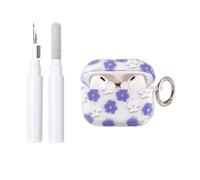 Reownest Coque pour AirPods Pro 2ème/1ère Génération avec Kit de Nettoyage, Motif Floral Clair et Mignon, Étui Souple et Antichoc avec Porte-clé pour AirPods Pro/Pro 2 - Bleu