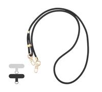 Reownest Cordon Téléphone Portable, Tour de Cou Universel pour Téléphone avec 2 Patchs, Lanière de Téléphone Réglable en Cuir Tressé, Collier Compatible avec la Plupart des Smartphones, Noir
