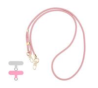 Reownest Cordon Téléphone Portable, Tour de Cou Universel pour Téléphone avec 2 Patchs, Lanière de Téléphone Réglable en Cuir Tressé, Collier Compatible avec la Plupart des Smartphones, Rose