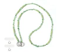 Reownest Cordon Téléphone Portable Universelle avec 2 Patchs, Lanière en Perles et Cailloux Naturels Doux, Fil Anti-Perte, Non Ajustable, Compatible avec des Smartphones, pour Femmes et Filles-Vert