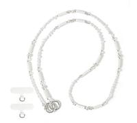 Reownest Cordon Téléphone Portable Universelle avec 2 Patchs, Lanière en Perles et Cailloux Naturels Doux, Fil Anti-Perte, Non Ajustable, Compatible avec des Smartphones, pour Femmes et Filles-Blanc