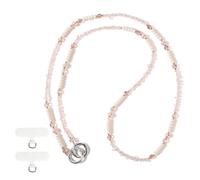 Reownest Cordon Téléphone Portable Universelle avec 2 Patchs, Lanière en Perles et Cailloux Naturels Doux, Fil Anti-Perte, Non Ajustable, Compatible avec des Smartphones, pour Femmes et Filles-Rose