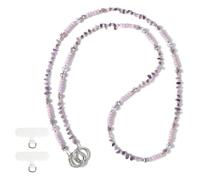 Reownest Cordon Téléphone Portable Universelle avec 2 Patchs, Lanière en Perles et Cailloux Naturels Doux, Fil Anti-Perte, Non Ajustable, Compatible avec des Smartphones, pour Femmes et Filles-Violet