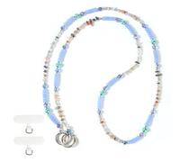 Reownest Cordon Téléphone Portable Universelle avec 2 Patchs, Lanière en Perles et Cailloux Naturels Doux, Fil Anti-Perte, Non Ajustable, Compatible avec des Smartphones, pour Femmes et Filles-Bleu