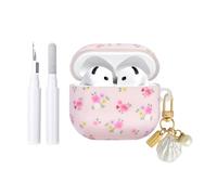Reownest Étui AirPods 4 avec Kit Nettoyage, Design Floral Mignon avec Fleurs Élégantes, Coque TPU Douce pour Filles et Femmes，Compatible avec AirPods 4e Génération -Rose