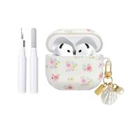 Reownest Étui AirPods 4 avec Kit Nettoyage, Design Floral Mignon avec Fleurs Élégantes, Coque TPU Douce pour Filles et Femmes，Compatible avec AirPods 4e Génération -Blanc