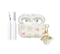 Reownest Étui AirPods Pro 2/Pro avec Kit Nettoyage, Design Floral Mignon avec Fleurs Élégantes, Coque TPU Douce pour Filles et Femmes，Compatible avec AirPods Pro 2e Génération -Blanc