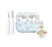 Reownest Étui AirPods Pro 2/Pro avec Kit Nettoyage, Design Floral Mignon avec Fleurs Élégantes, Coque TPU Douce pour Filles et Femmes，Compatible avec AirPods Pro 2e Génération -Bleu