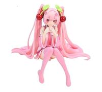 REOZIGN Sakura Miku Figure, Pink Long Hair Sitting Sakura Miku Action Figures 15cm/5.9inch PVC Character Collectible Model Decoration Anime Fans Gifts