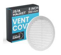 Repa Market Grille d'aération ronde - 200 mm (diamètre de l'ouverture) - En plastique - Grille d'aération avec moustiquaire pour murs, plafonds - Grille d'aération HVAC blanche