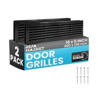 Repa Market Lot de 2 évents de porte à persiennes en plastique noir de 45,7 x 12,7 cm (taille extérieure) pour portes intérieures - Couvercle de retour d'air et d'admission d'air double face - Grille