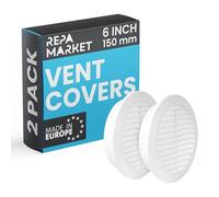 Repa Market Lot de 2 grilles d'aération blanches de 150 mm avec écran en maille - Grille d'aération en plastique - Grille d'aération à persiennes pour intérieur et extérieur - Grille d'aération CVC