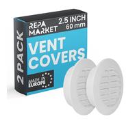 Repa Market Lot de 2 grilles d'aération blanches de 60 mm avec écran en maille - Grille d'aération en plastique - Grille d'aération à persiennes pour intérieur et extérieur - Grille d'aération CVC