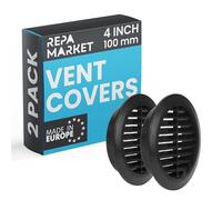 Repa Market Lot de 2 grilles d'aération noires de 100 mm avec écran en maille - Grille d'aération en plastique - Grille d'aération à persiennes pour intérieur et extérieur - Grille d'aération CVC pour