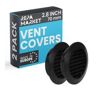 Repa Market Lot de 2 grilles d'aération noires de 70 mm avec écran en maille - Grille d'aération en plastique - Grille d'aération à persiennes pour intérieur et extérieur - Grille d'aération CVC pour