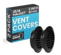 Repa Market Lot de 2 grilles d'aération noires de 80 mm avec écran en maille - Grille d'aération en plastique - Grille d'aération à persiennes pour intérieur et extérieur - Grille d'aération CVC pour
