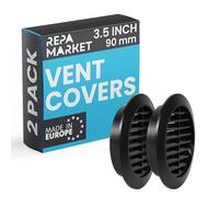 Repa Market Lot de 2 grilles d'aération noires de 90 mm avec écran en maille - Grille d'aération en plastique - Grille d'aération à persiennes pour intérieur et extérieur - Grille d'aération CVC pour