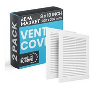Repa Market Lot de 2 grilles d'aération rectangulaires - 200 x 250 mm (dimensions extérieures) - En plastique - Avec moustiquaire pour murs, plafonds - Grille d'aération HVAC - Blanc