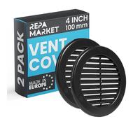 Repa Market Lot de 2 grilles d'aération rondes noires de 10,2 cm (ouverture) en plastique avec écran en maille de nylon - Grille d'aération pour mur, plafond et climatisation - Aérations modernes