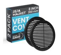 Repa Market Lot de 2 grilles d'aération rondes noires de 20,3 cm (ouverture) - En plastique - Avec écran en maille de nylon - Pour mur, plafond et climatisation