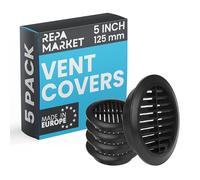 Repa Market Lot de 5 couvercles d'aération noirs de 125 mm avec écran en maille - Grille d'aération en plastique - Grille d'aération à persiennes pour intérieur et extérieur - Grille d'aération CVC