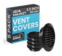 Repa Market Lot de 5 couvercles d'aération noirs de 90 mm avec écran en maille - Grille d'aération en plastique - Grille d'aération à persiennes pour intérieur et extérieur - Grille d'aération CVC