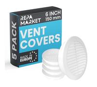 Repa Market Lot de 5 grilles d'aération rondes de 150 mm avec moustiquaire - En plastique - Pour chauffage, refroidissement, climatisation - Pour intérieur et extérieur, garage, abri de jardin