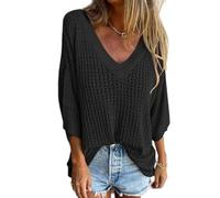 RePaLy Haut Tricoté Creux à Col en V,Pull à Manches Courtes en Crochet pour Femmes,Pull Ajouré à La Mode,Hauts en Tricot,couvertures,Chemises Pull à Manches Courtes Et Col en V (L,Noir)