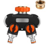 Répartiteur 2 voies : distributeur d'eau 3/4" et 1/2" avec robinet distributeur d'eau, pour connecter simultanément deux appareils, les deux sorties réglables, adaptateur pour l'arrosage du jardin