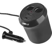 Répartiteur allume-cigare "Mug" 12/24V double, 2 USB 1000 mA