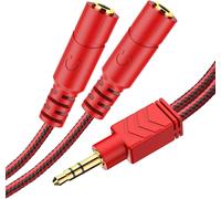 Répartiteur audio jack Y 1 vers 2 stéréo Aux Câble répartiteur jack 3,5 mm vers 2 coupleurs jack 3,5 mm pour casque et haut-parleurs Rouge