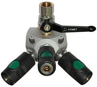 Répartiteur d'air comprimé en aluminium avec embrayage Prevost - Différentes versions (avec 3 raccords de sécurité + vanne à boisseau)
