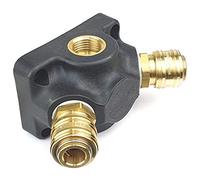 Répartiteur d'air comprimé en plastique avec 1 filetage d'entrée G 1/2", 2 x filetage de sortie 1/2" et 2 x boîtes d'embrayage NW 7,2 en laiton.