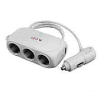 Répartiteur d'alimentation pour véhicule 120 W avec deux ports USB et triple sortie 5 V 2,1 A 5 V 1 A fusible de protection compatible avec les voitures 12 V 24 V (blanc)