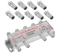 Répartiteur d'antenne TV 8 sorties, 9x adaptateur IEC inclus - 100dB, 5-2450 MHz