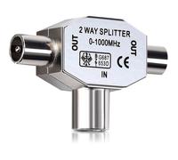 Répartiteur d'antennes en T Distributeur antenne 2 Voies 2X Prise coaxial pour DVB-T/BK 0-1000MHz Coupleur Alimentation TV