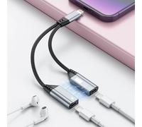 Répartiteur de câble magnétique 2 en 1 pour iPhone vers double prise audio Lightning et câble de chargement, adaptateur convertisseur d'écouteurs, prise en charge de la musique, charge, HiFi + micro