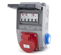 Répartiteur de chantier filaire répartiteur mural répartiteur de courant avec fusibles et prises 2 x 230V + CEE 32A+ fusibles, IP54, pour intérieur/extérieur (1x CEE 32A + LS C32 + 2x 230V + 2xLS C16)