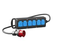 Répartiteur de courant de chantier en caoutchouc - Multiprise - 6 x 230 V/16 A + 2 m - 5 x 2,5 mm² - 400 V/16 A